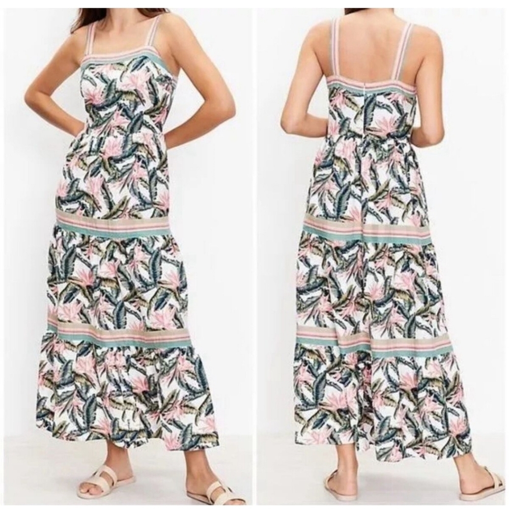 LOFT Floral Leaf Print Maxi Dress in Pink, Green, White